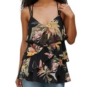 WHITE HOUSE BLACK‎ MARKET Floral Tiered Ric Rac Trim Strappy Cami Tank EUC Small